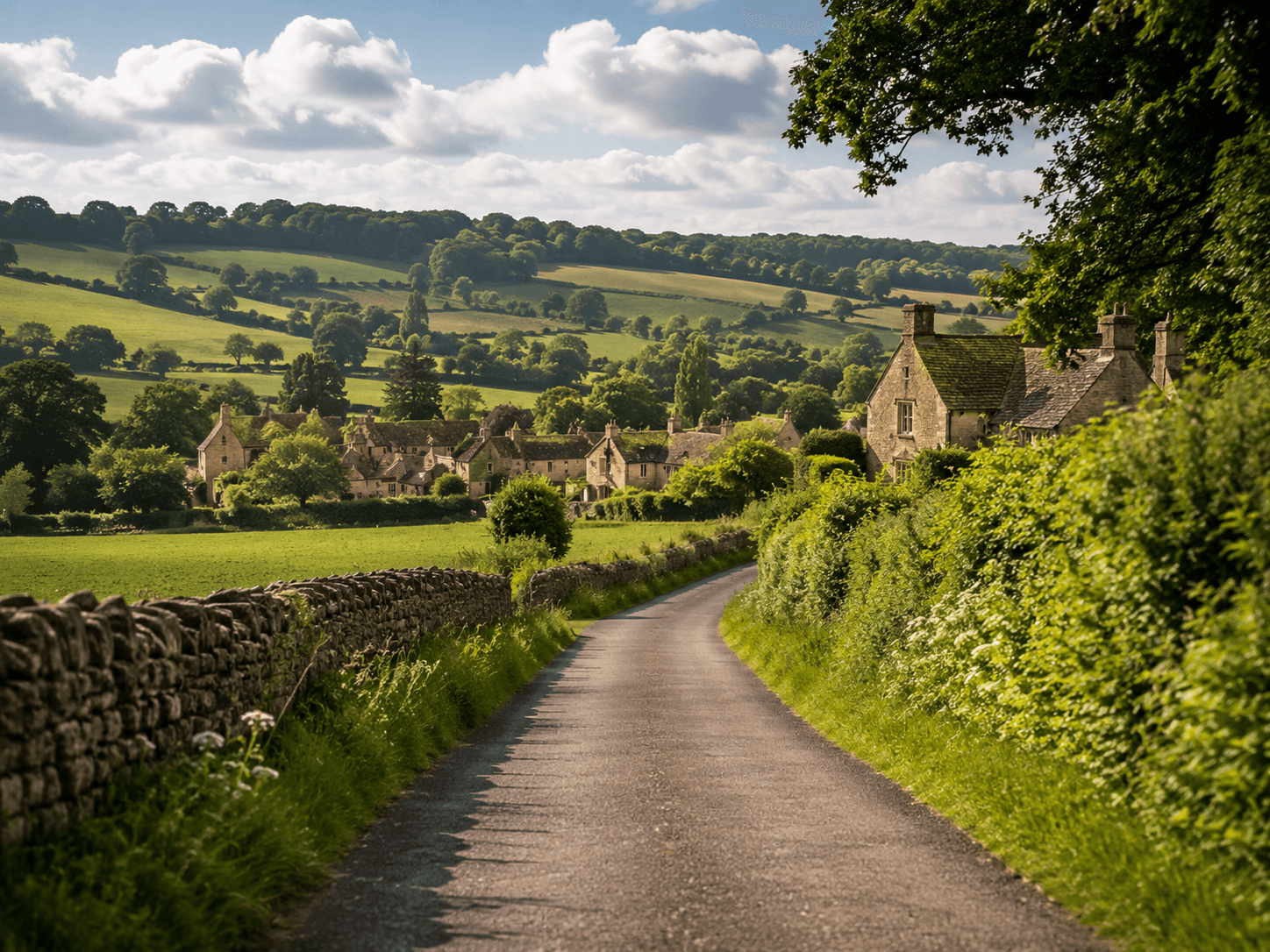 Rural road approaching the Cotswolds